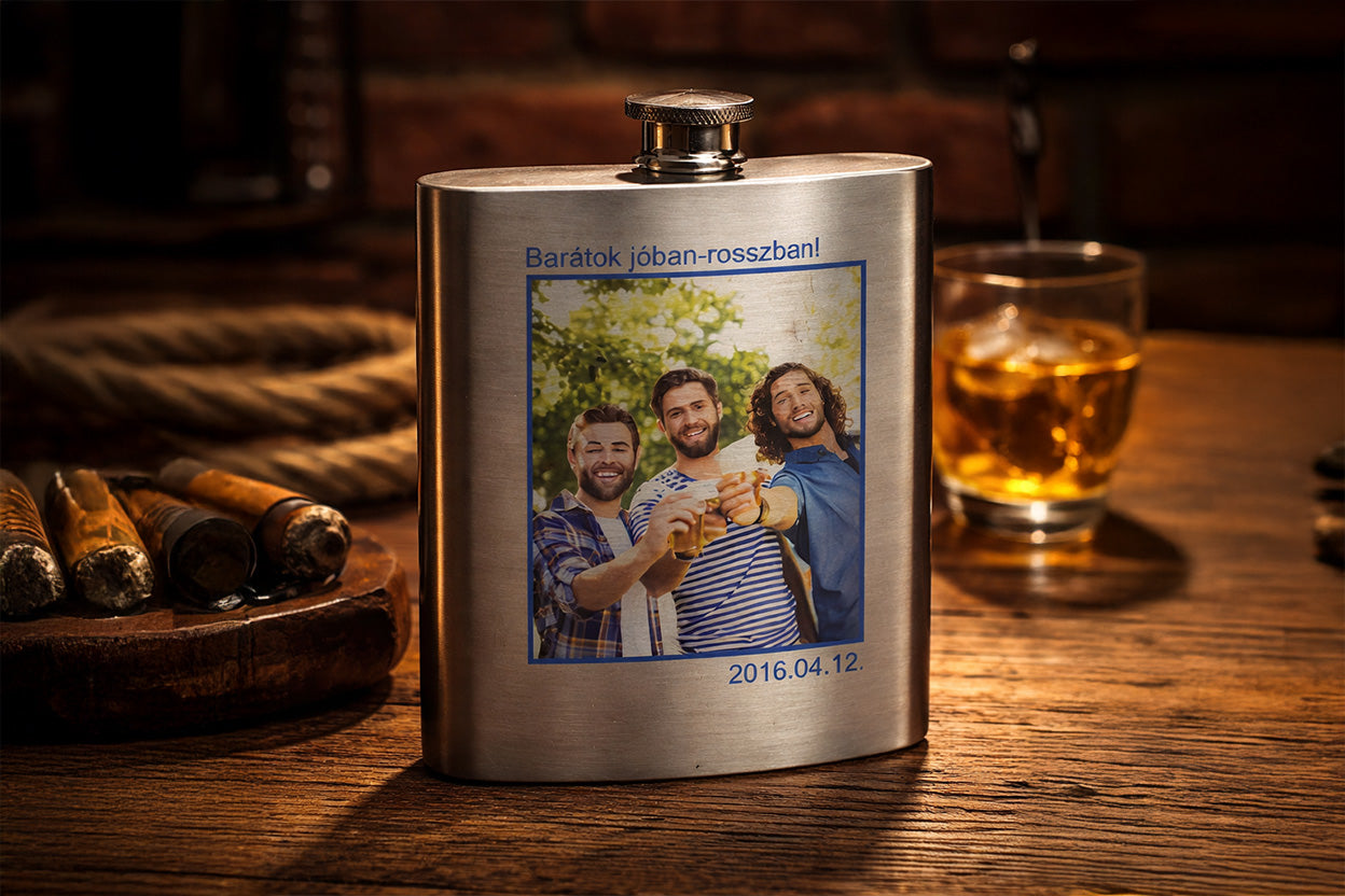 Egyedi fényképes fém flaska felirattal