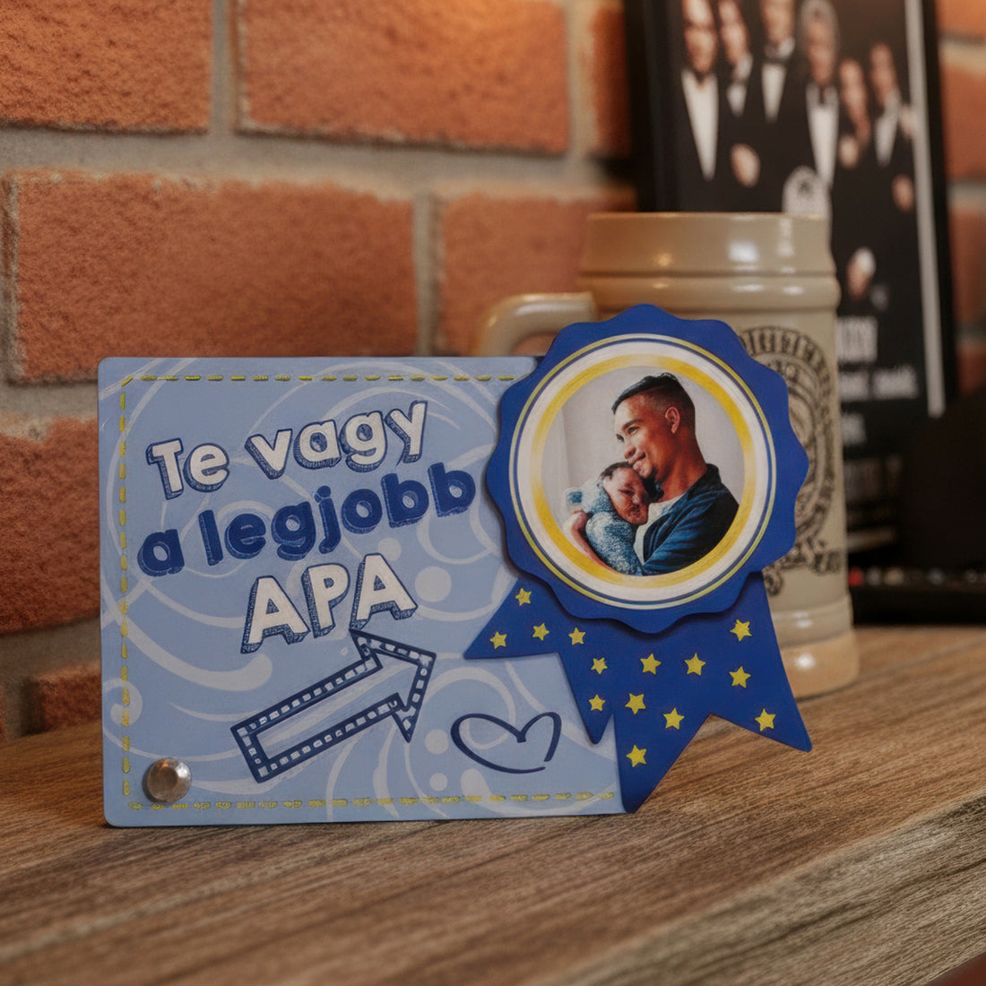 Legjobb apa feliratos fényképes fotópanel egyedi képpel – személyre szabható ajándék apáknak.