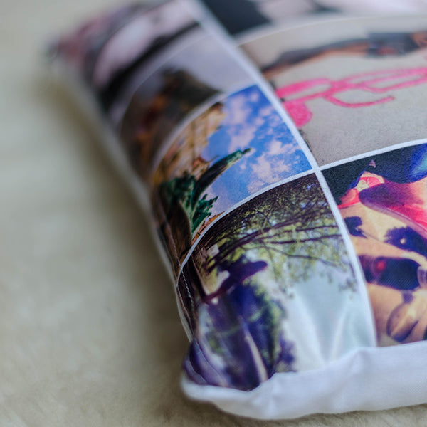 20 fényképes egyedi kispárna személyre szabott montázzsal, puha párnahuzattal, szabadon cserélhető képekkel, emlékekből összeállított különleges ajándék