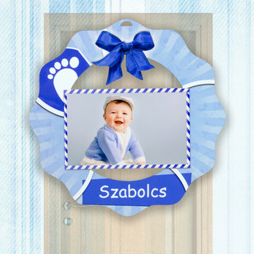 Fényképes fa ajtódísz, kék