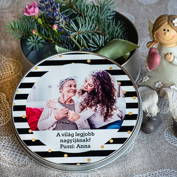 Fényképes csíkos fém doboz