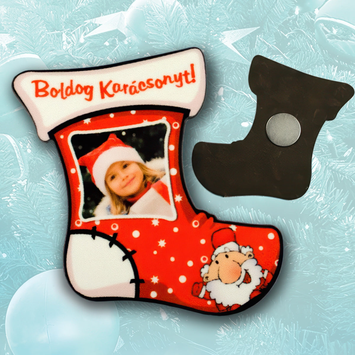 Csizma alakú fényképes hűtőmágnes