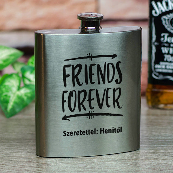 200 ml-es rozsdamentes acél flaska „Friends Forever” grafikával és személyre szabható alsó felirattal.