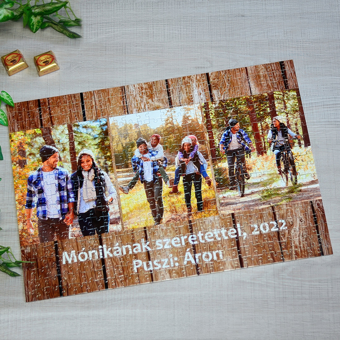 Egyedi fényképes puzzle 3 képpel, 500 darabos kirakó 47×33 cm méretben – személyre szabható ajándék családnak vagy pároknak