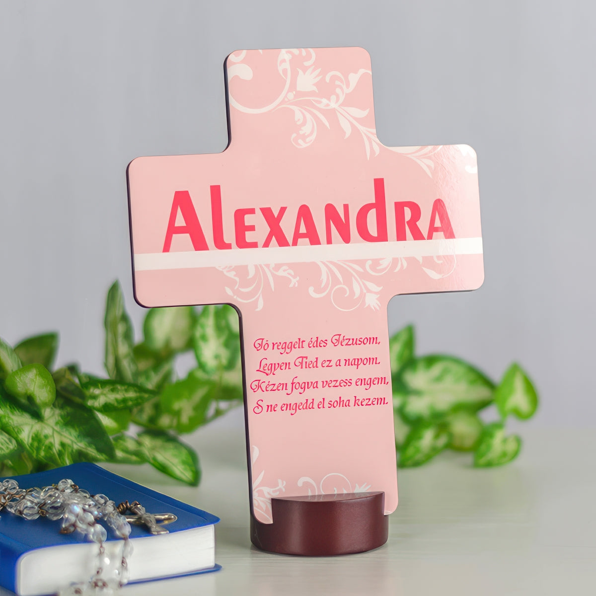 Egyedi fa kereszt - rózsaszín