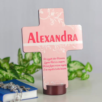 Egyedi fa kereszt - rózsaszín