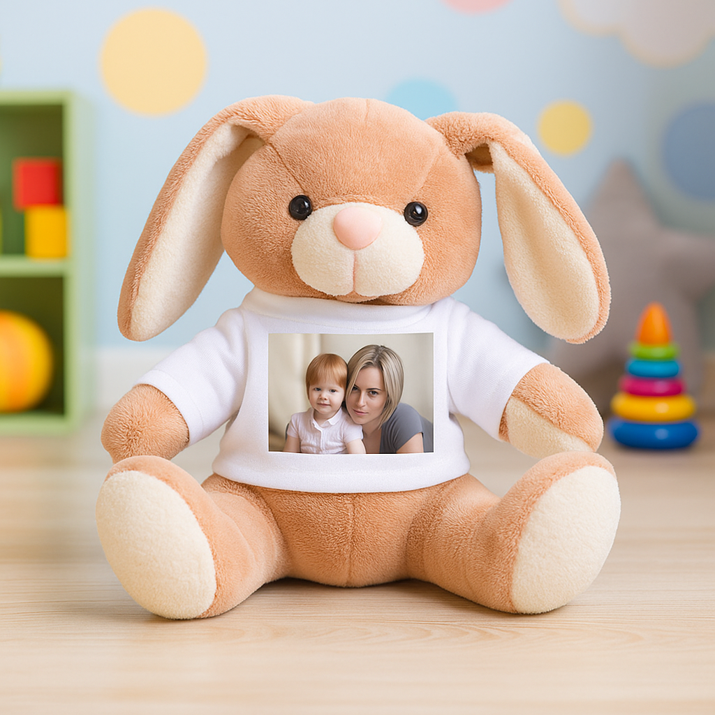 Plüss nyuszi fényképes pólóban