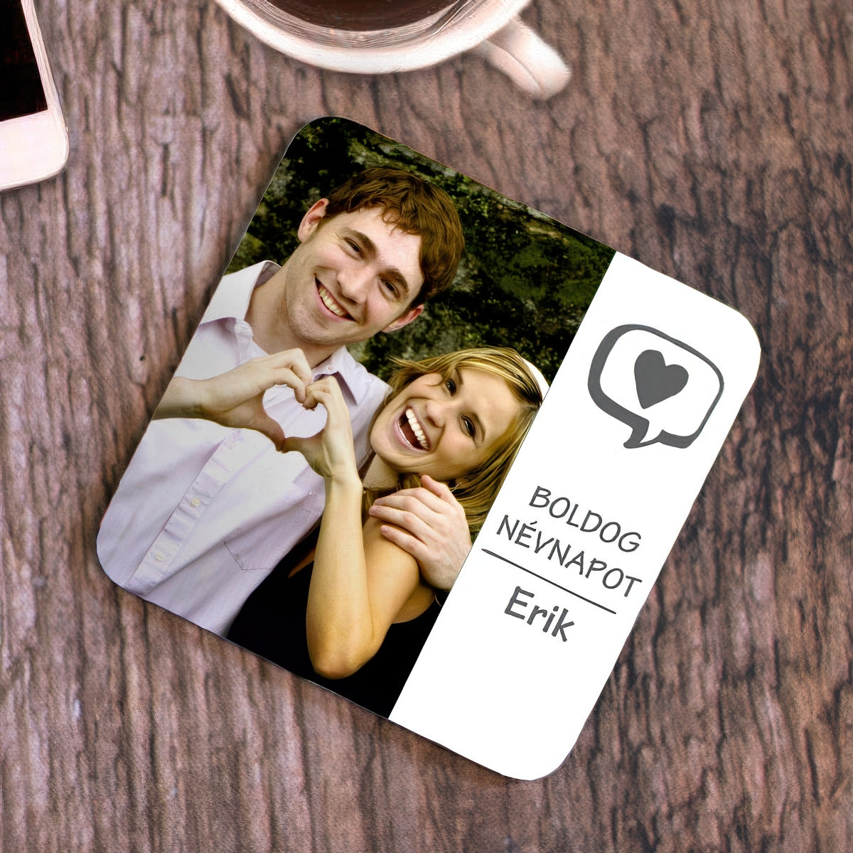 Fényképes poháralátét szívecskével