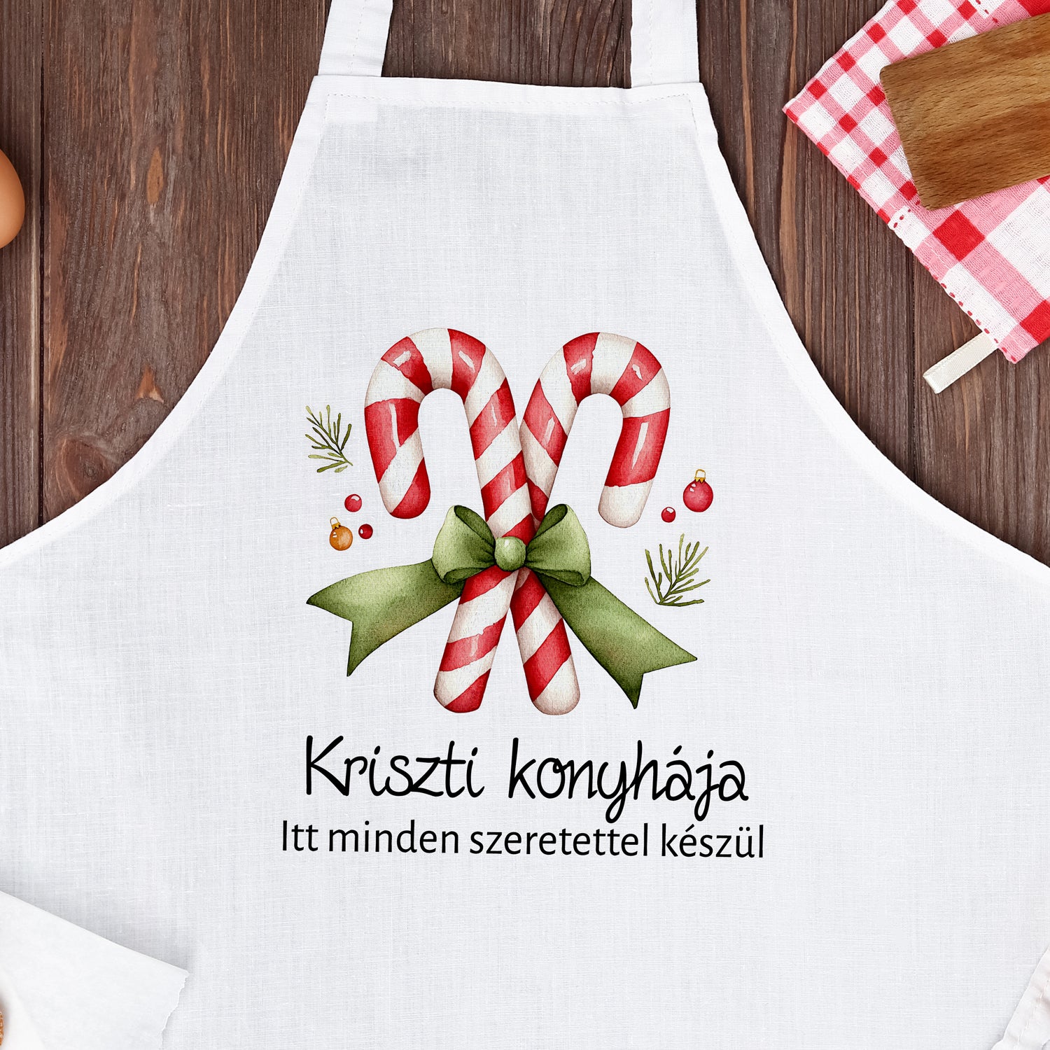 Egyedi karácsonyi kötény felirattal