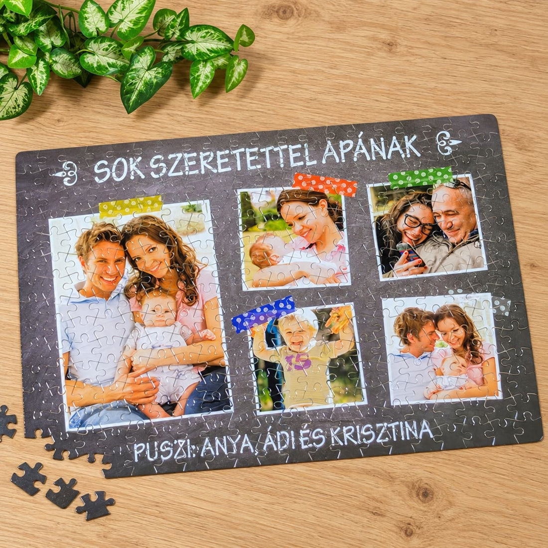 Fényképes A3-as puzzle öt képpel és felirattal, „Sok szeretettel Apának” üzenettel