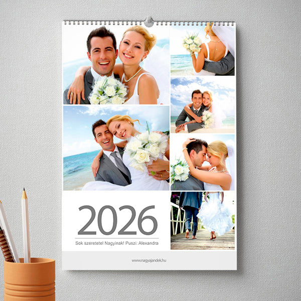 Személyre szabható, 13 lapos egyedi fényképes naptár saját képekkel, különleges ajándék egész évre.