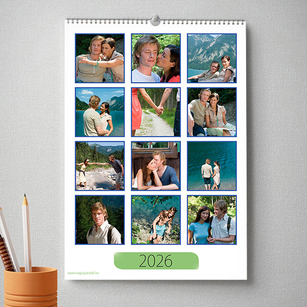 Személyre szabható, 13 lapos egyedi fényképes naptár saját képekkel, különleges ajándék egész évre.