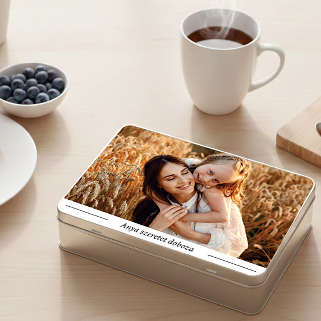 Egyedi fényképes fémdoboz felirattal