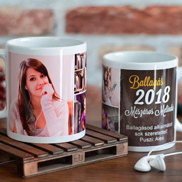 2026-os ballagási egyedi bögre három cserélhető fényképpel és személyre szabható felirattal, emlékezetes ajándék ballagásra vagy évzáróra.