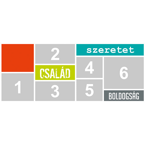 Fényképes bögre több családi fotóval, a piros mezőben egyedi, szabadon megadható felirattal – személyes ajándék szülőknek, nagyszülőknek.