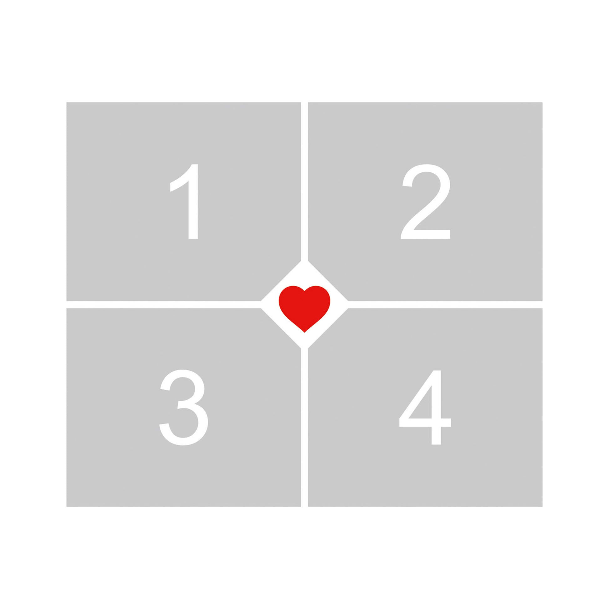 Egyedi 4 fényképes bögre 3 dl – középen szív motívummal, négy szabadon cserélhető fotóval, személyes és érzelmes ajándék pároknak, évfordulóra vagy Valentin-napra