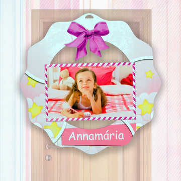 Fényképes fa ajtódísz, rózsaszín