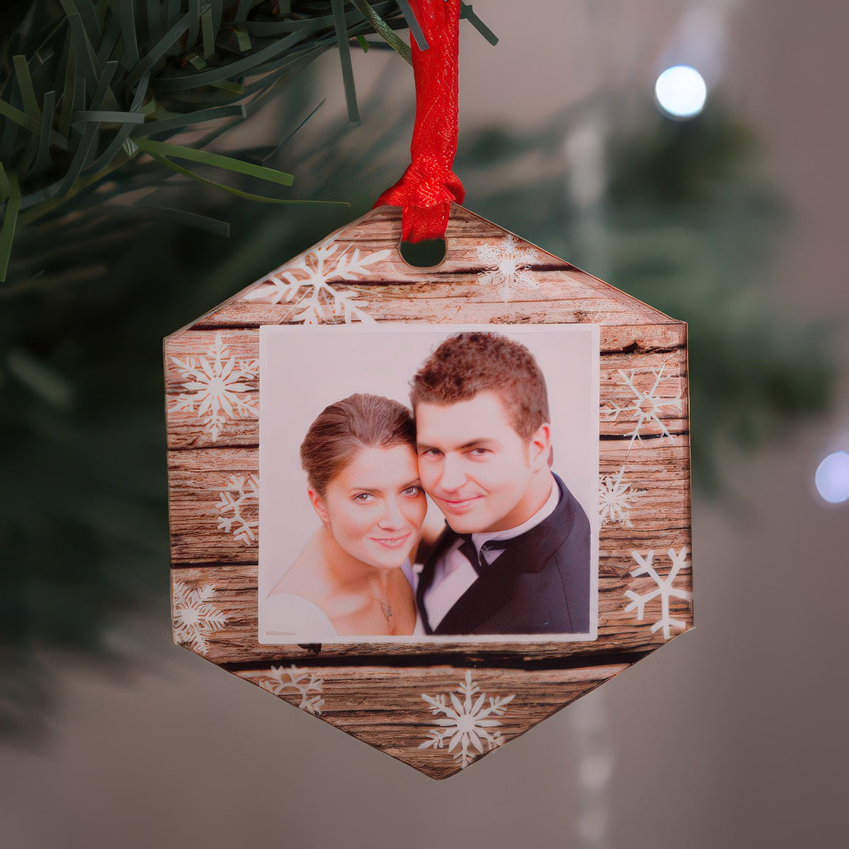 Fényképes karácsonyfadísz, hatszög alakú