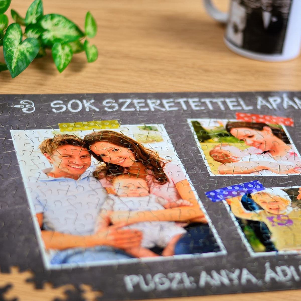 Egyedi fényképes kirakó 5 fotóval és felirattal, 192 darabos puzzle 29×40 cm méretben – személyre szabható ajándék családi emlékekkel