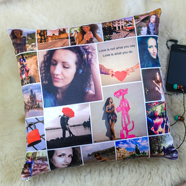 20 fényképes egyedi kispárna személyre szabott montázzsal, puha párnahuzattal, szabadon cserélhető képekkel, emlékekből összeállított különleges ajándék