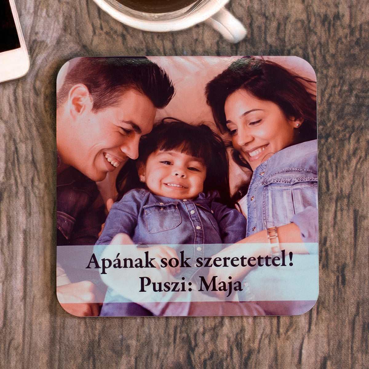 Fényképes poháralátét felirattal