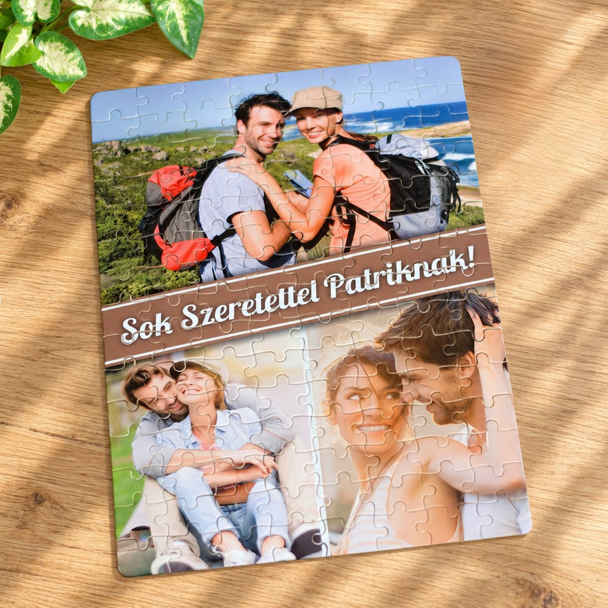 Egyedi fényképes kirakó 3 képpel A4 méretben, 96 darabos puzzle – személyre szabható ajándék családi vagy páros fotóval