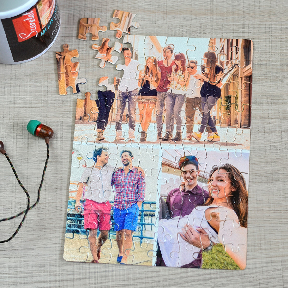 Egyedi A5-ös fotós puzzle 3 képpel, 80 darabos kirakó 14,5×20 cm méretben – személyre szabható ajándék családi fotóval