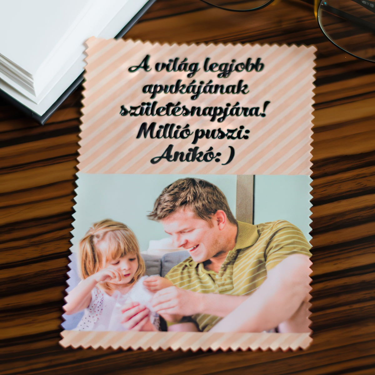 Fényképes szemüvegtörlő kendő, csíkos, 10x15cm