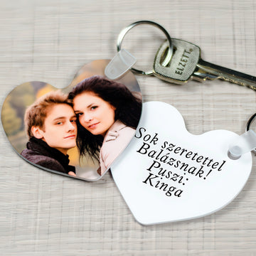Szív alakú fényképes kulcstartó felirattal