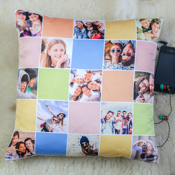Színes kockás fényképes kispárna