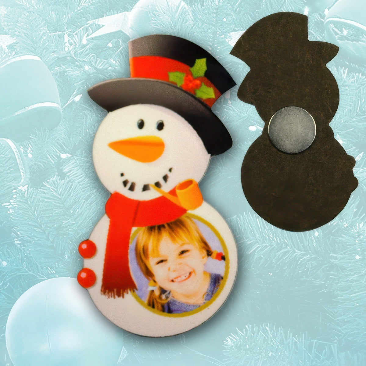 Hóember alakú fényképes hűtőmágnes