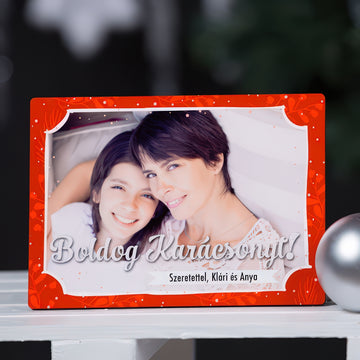 Karácsonyi fényképes fa fotópanel egyedi képpel és felirattal, személyre szabható ajándék karácsonyra családtagoknak vagy szeretteinknek.