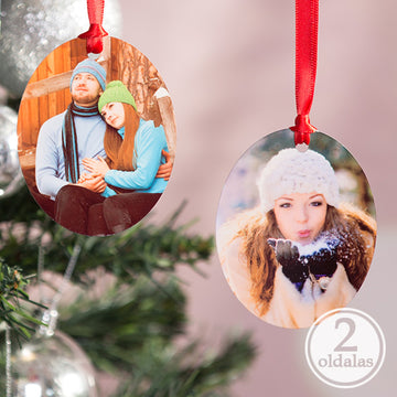 Fényképes ovális karácsonyfadísz 2 fényképpel