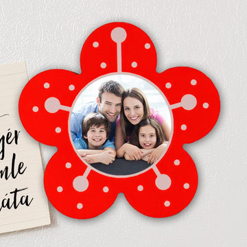 Virág alakú fényképes fa hűtőmágnes